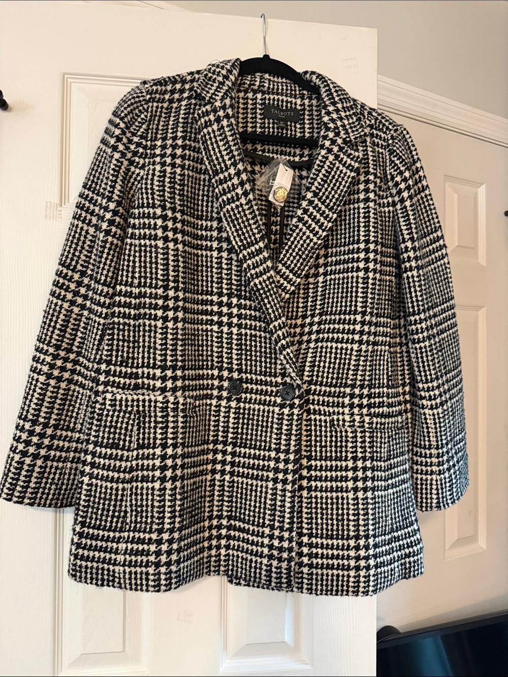 Talbots Black & White Houndstooth Blazer Jacket